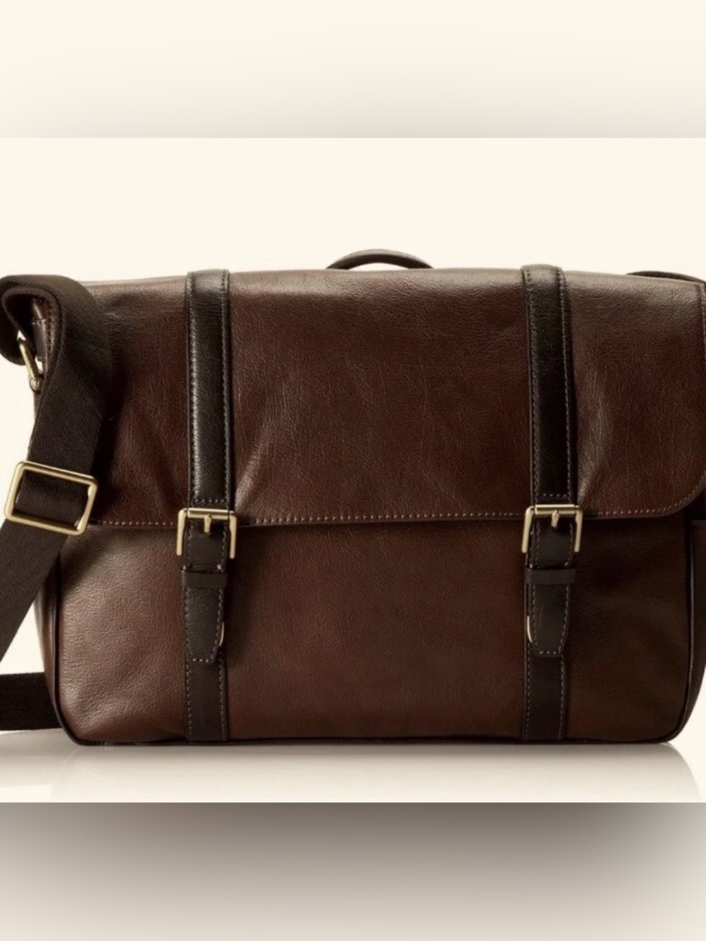 Fossil Estate Courier Cowhide Leather Messenger Bag Briefcase Brown Laptop